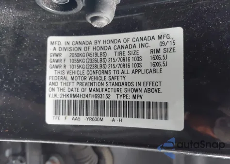 2015 Honda Cr-V Lx from USA, damaged, VIN 2HKRM4H34FH693152